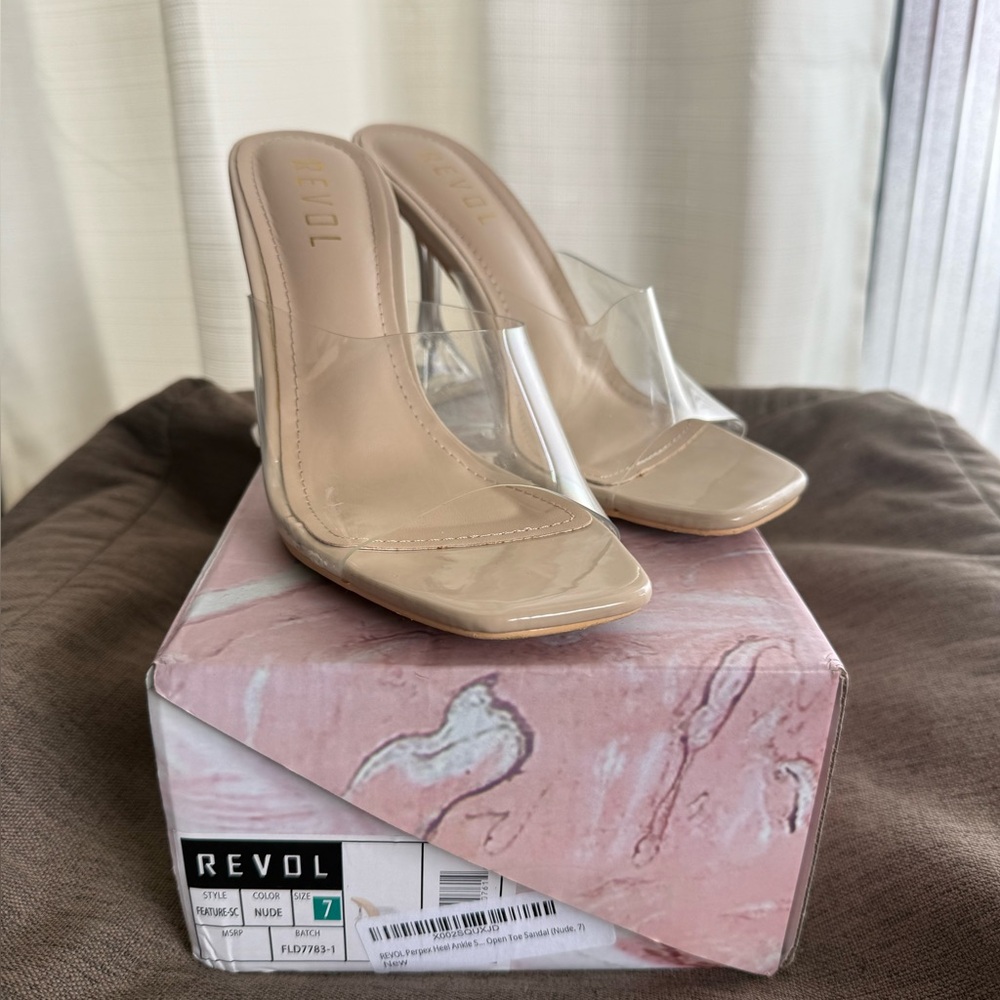 Revol Women's Beige and Clear Heels
